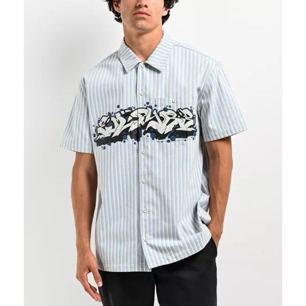 Empyre Motive Striped Blue Short Sleeve Shirt Size L